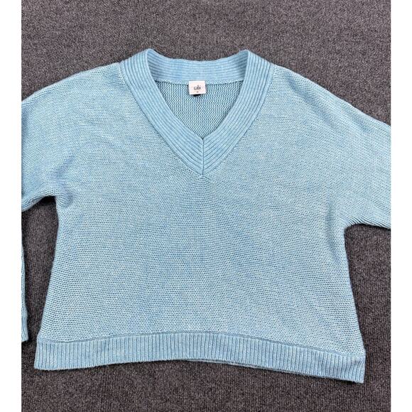 Cabi Medium Frosty Sweater Blue Crochet V-Neck Womens Cotton Blend 4282 - Picture 4 of 14